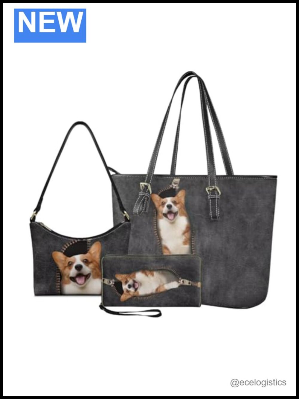 PU Leather Tote Handbag with Wristlet Wallet Hobo Purse 3 Piece Set Travel Work